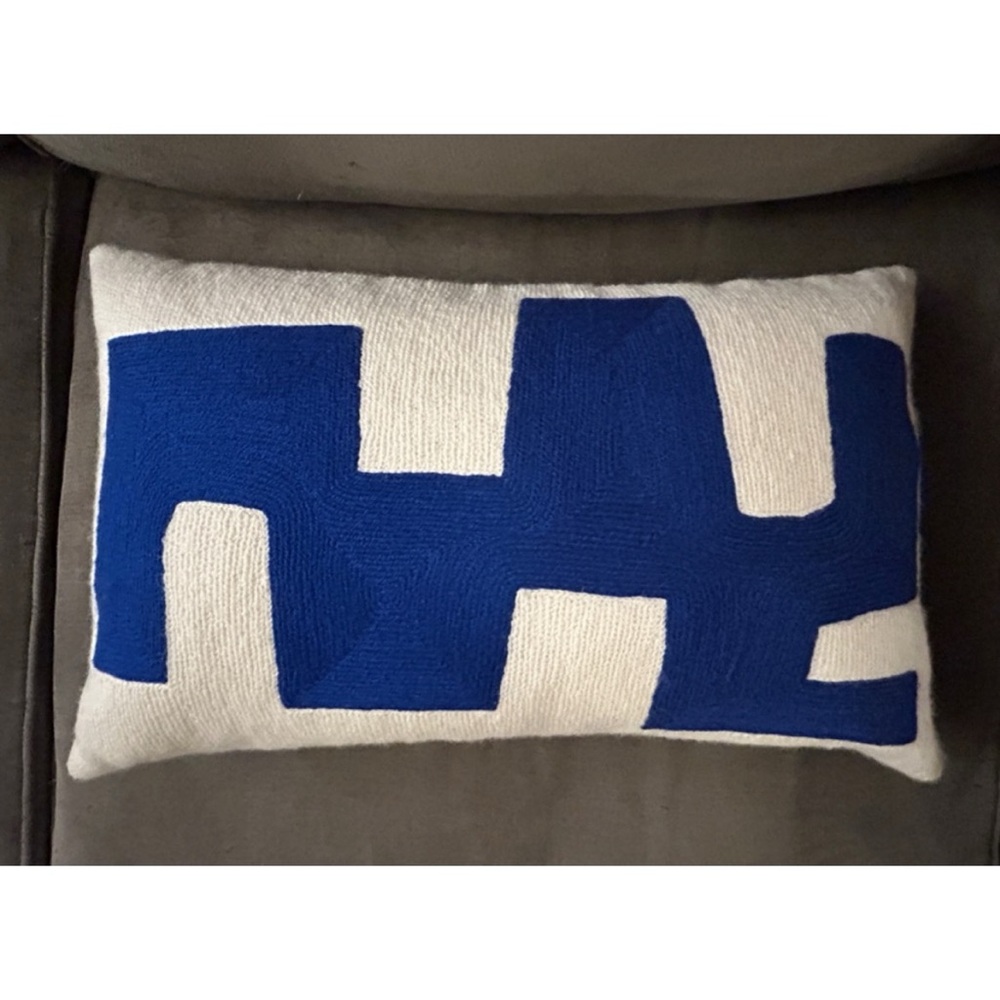 Jonathan Adler Cobalt Blue and White Abstract Lumbar Pillow